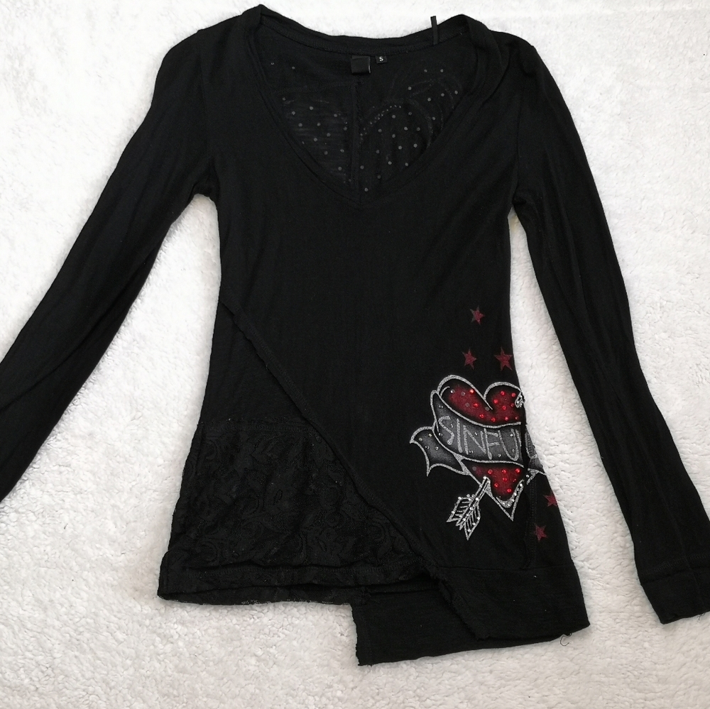 Affliction Brand Sinful long sleeve lace shirt